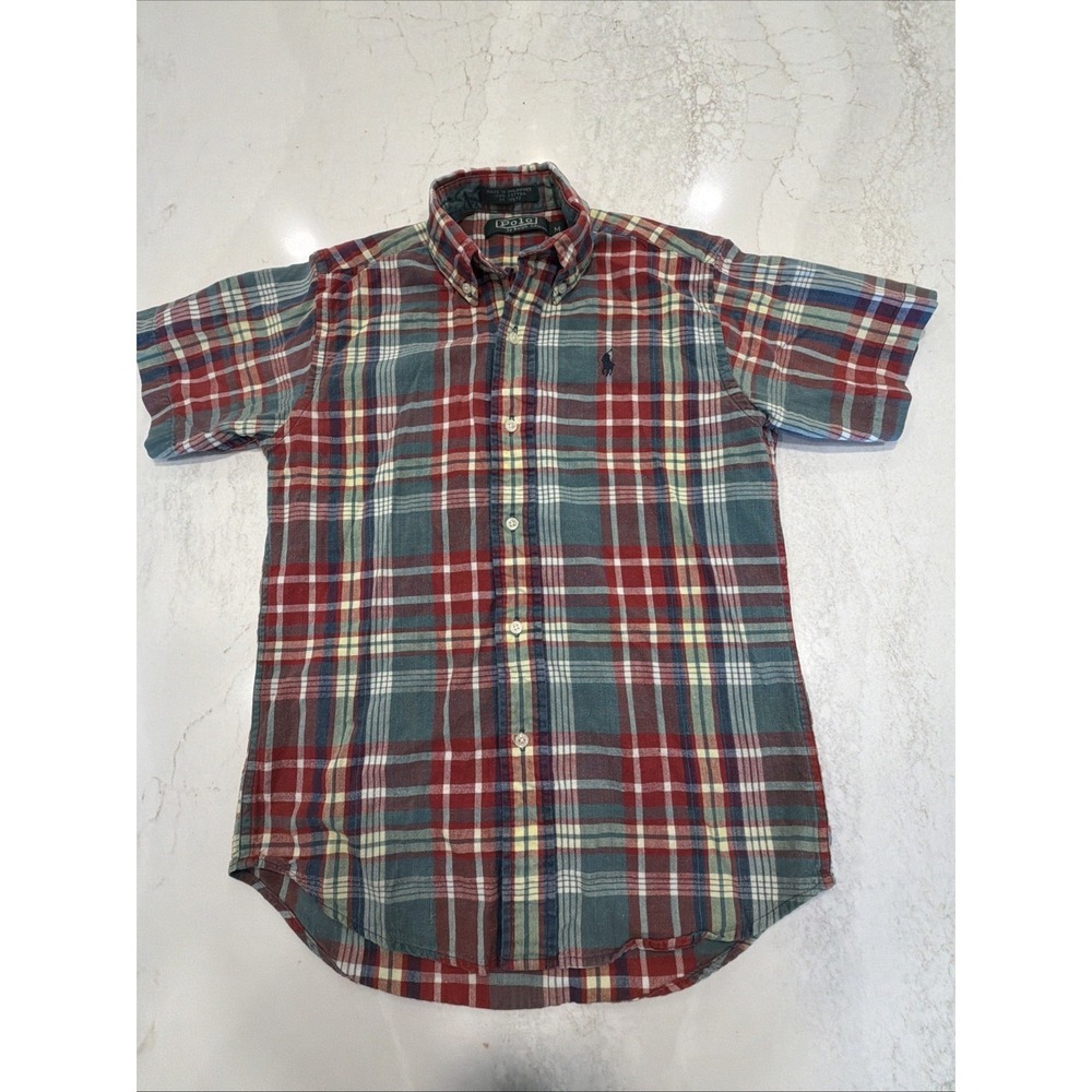 Polo Ralph Lauren Boys Button Down Shirt  Sz Medium 10-12 Plaid Short Sleeve